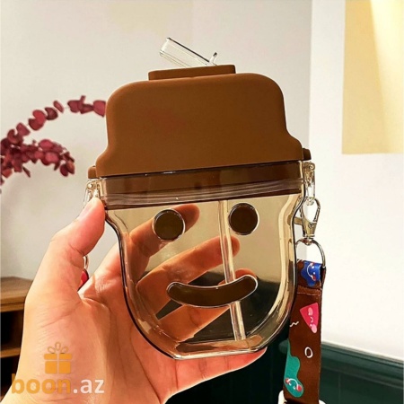 Бутылка для воды "Смайлик" с трубочкой  Smile bottle (brown)